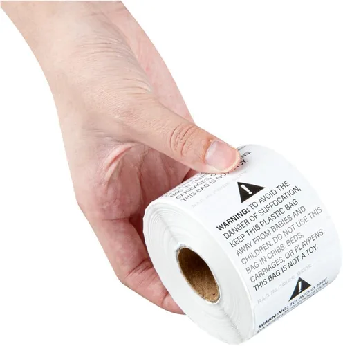 Vista 6 de Restaurantware Label Tek - Calcomanías de embalaje de 2 x 2 pulgadas, 500 etiquetas de envío de alta calidad, advertencia de asfixia, papel blanco