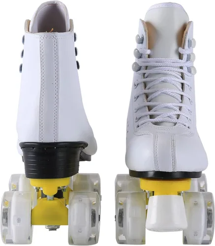 Vista 3 de Patines de ruedas para hombres y mujeres, patines Derby negros con 4 ruedas brillantes, patines clásicos de doble fila para interiores y exteriores