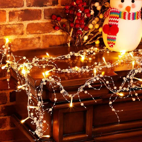 Vista 8 de Mudder Guirnalda de 30 luces LED de Navidad de 10 pies con cuentas de bayas de metal, guirnalda de luces de Navidad para interiores para chimenea