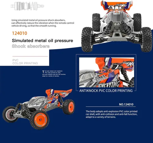 Vista 5 de GoolRC WLtoys 124010 - Autos RC para adultos, auto de control remoto a escala 1:12, 4WD 55KM/H, auto de carreras RC de alta velocidad, 2.4 GHz, todo