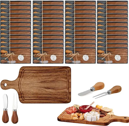 Vista 8 de Ziliny Tabla cuadrada de madera de queso con cuchillo y tenedor, con caja y etiqueta de agradecimiento, para San Valentín, despedida de soltera