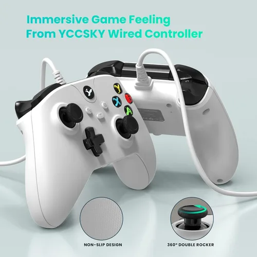 Vista 2 de YCCSKY Controlador con cable para Xbox OneXbox Series XS controlador de juegos de PC compatible con Windows 111087 Gamepad con conector de audio