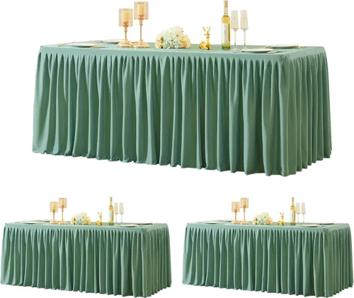 Vista 46 de Manteles de poliéster negro para mesas rectangulares de 4 pies, cubierta de mesa ajustada sin arrugas con falda de mesa plisada con volantes