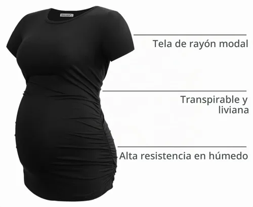 Vista 4 de Smallshow - Camiseta de maternidad para mujer, lados fruncidos, tipo túnica, prendas para el embarazo Verde militar-negro-gris profundo