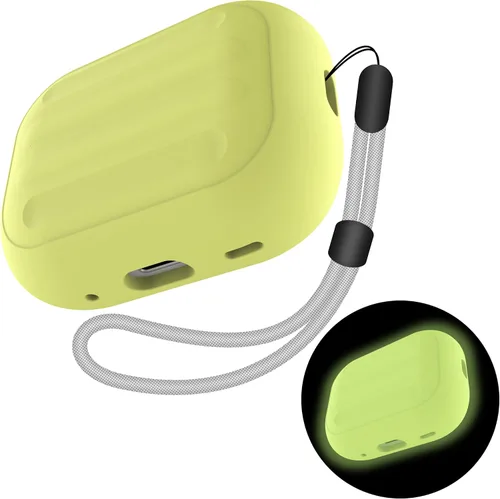 Vista 7 de Funda antipérdida para AirPods Pro (2ª generación), diseño de una pieza, carga inalámbrica, LED visible, cordón incluido (beige)