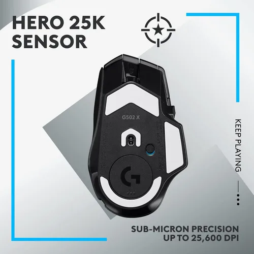 Vista 4 de Logitech G502 X Lightspeed - Mouse inalámbrico para juegos, color negro, Sensor Hero, 25,600 DPI, 13 botones programables, interruptores LIGHTFORCE