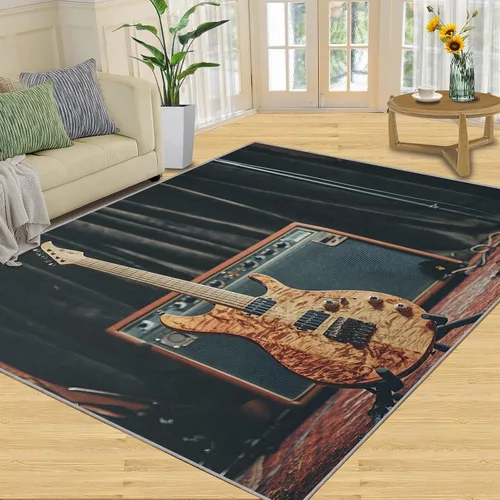 Vista 30 de Alfombra de guitarra, alfombra de 2 x 3 pies para entrada, alfombra de área musical, alfombra lavable de guitarra fresca para dormitorio, alfombra