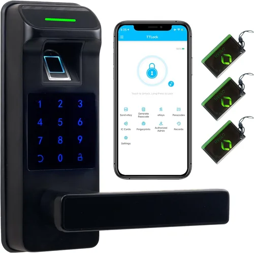 Vista 9 de Cerradura de puerta de huellas dactilares, control completo de aplicación resistente, teclado sin llave con mango reversible, perfecto para puertas