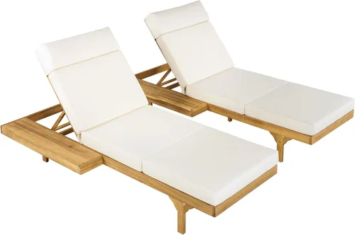 Vista 7 de [Usado] Christopher Knight Home Juego de 2 tumbonas de madera de acacia, tumbonas dobles/individuales para tomar el sol al aire libre con cojín
