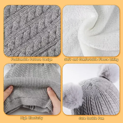 Vista 5 de Baby Winter Hat Scarf Set 2 Pack, Toddler Beanie Hats Girl Boy with Neck Warmer, Beanie for Kids Knit Warm for Cold Weather