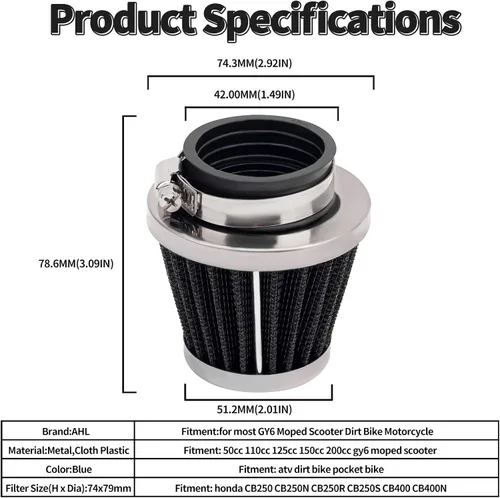 Vista 3 de AHL Filtro de aire negro de 1.654 in de alto rendimiento de almacén / 150 cc-250 cc para motocicleta, scooter, ATV Dirt Bike (1 unidad)