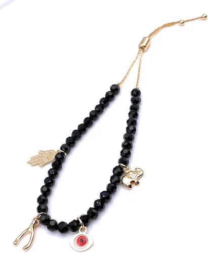 Vista 2 de Pulsera con dije de elefante Hamsa de ojo malvado de buena suerte para mujer