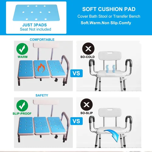 Vista 5 de Cojín de banco de transferencia de bañera, adhesivo, antideslizante e impermeable, cojín suave de espuma para banco de ducha, silla de ducha