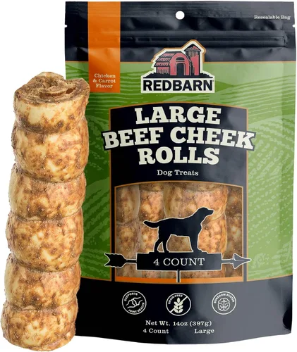 Vista 14 de Redbarn Pet Products Rollos de mejillas de res totalmente naturales para perros, mejillas de vaca sin granos, ricos en colágeno, disponibles