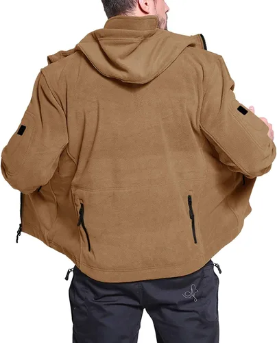 Vista 3 de BIYLACLESEN Chaquetas tácticas de forro polar Softshell para hombre con cremallera completa