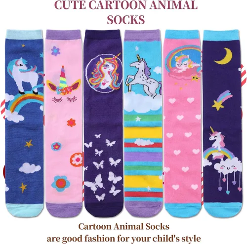 Vista 6 de Calcetines hasta la rodilla cálidos de algodón con diseño de animales para niñas
