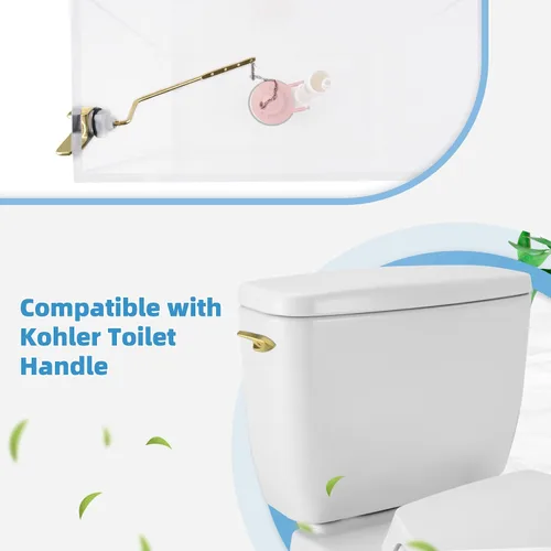 Vista 5 de Reemplazo universal de la manija del inodoro de oro cepillado, montaje lateral/ángulo Manija de inodoro compatible con Kohler
