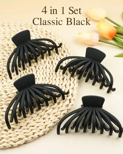 Vista 6 de Paquete de 4 pinzas para el cabello para mujer, pinzas grandes de 4.7 pulgadas para cabello grueso y delgado, pinzas de pelo grandes mate Negro