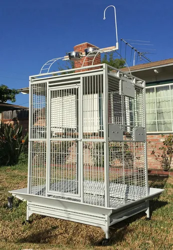 Vista 7 de 40"x30"x72"H, Jaula de pájaros XX-grande con escaleras dobles abiertas en la parte superior, de hierro forjado, para loros, pinzones, guacamayos