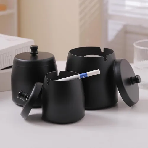 Vista 8 de Cenicero pequeño para exteriores con tapa para cigarrillos, cenicero de acero inoxidable sin humo, ceniceros a prueba de olores y viento para patio