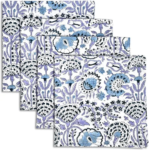 Vista 20 de Servilletas de tela CPC 100% algodón Juego de 4 servilletas reutilizables, servilleta de cena floral de bloque de impresión india, servilleta