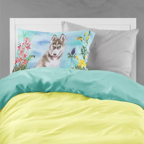 Vista 2 de Caroline's Treasures CK1258PILLOWCASE - Funda de almohada de tela de primavera gris siberiano Husky estándar, ligera, súper suave, fácil de cuidar