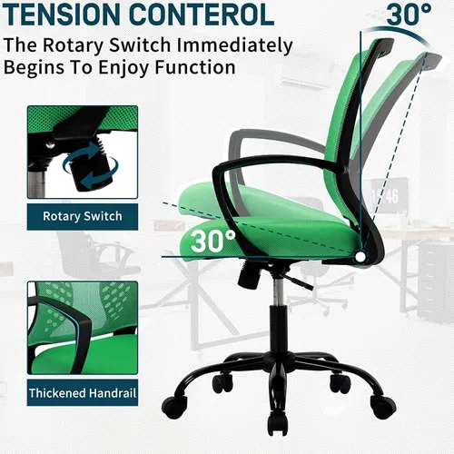Vista 7 de Meet perfect Silla de oficina con respaldo medio de malla, verde Malla transpirable; soporte trasero y lumbar; altura ajustable; giro de 360°