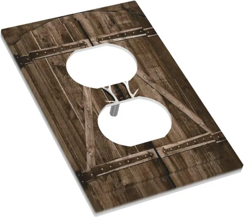 Vista 3 de Placa Decorativa de Pared de Granja Rústica con Cuerno de Madera para Puerta de Granero 1 Banda Duplex Cubiertas de Toma Eléctrica Soltera