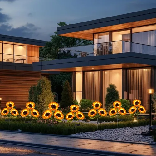 Vista 6 de Luces de jardín alimentadas por energía solar, paquete de 3 luces solares para exteriores con 9 girasoles más grandes, impermeables, realistas