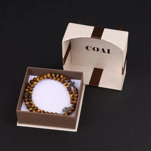 Vista 7 de COAI Collar de cuentas de piedra con cruz de joyería religiosa