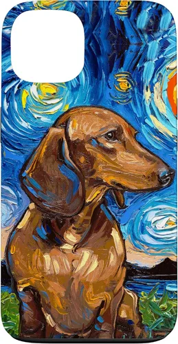 Vista 7 de Aja - Carcasa para iPhone 17 de pelo corto marrón con diseño de perro de noche estrellada Doxie