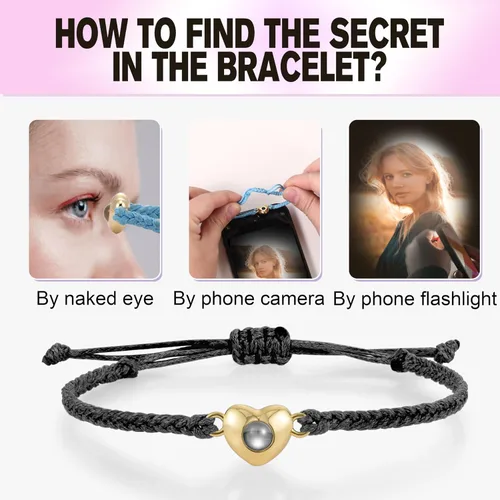 Vista 4 de EMIRISTIC Pulsera italiana grabable con foto Pulseras personalizadas para pareja para él y ella con imagen oculta, recuerdo conmemorativo ajustable