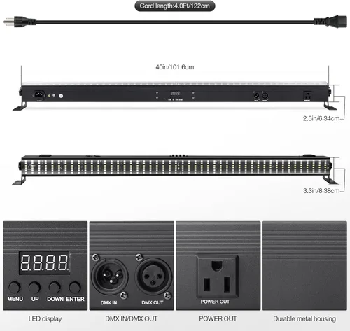 Vista 6 de Barra de luz estroboscópica de escenario, 100 W, 288 LED, RGBW, función de persecución de luz para DJ, mapeo de píxeles por control DMX Uplights