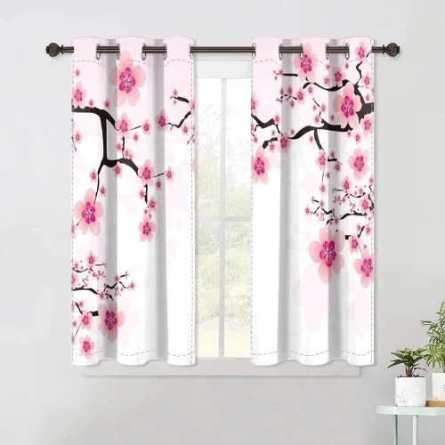 Vista 55 de Cortinas japonesas con pintura de tinta, monte Fuji, sol rojo, puesta de sol, hojas de bambú, cortinas de ventana para dormitorio, sala de estar
