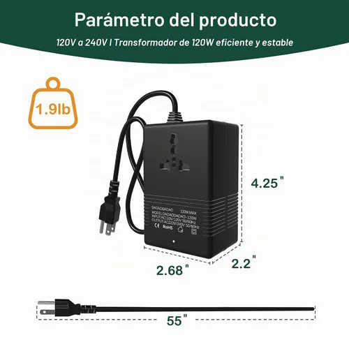 Vista 9 de 120 vatios, convertidor de voltaje de 110 V a 220 V, convertidor de voltaje de 110 a 220, transformador de paso ascendente de 110 V a 220 V