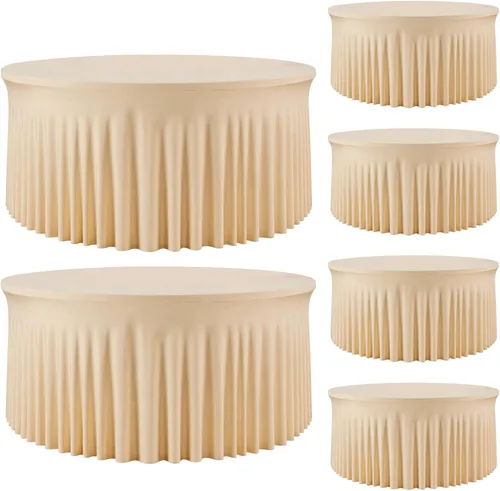 Vista 57 de Mantel redondo de 60 pulgadas en negro para mesas de 5 pies, funda de mesa ajustada de elastano con borde elástico y falda, lavable, sin arrugas