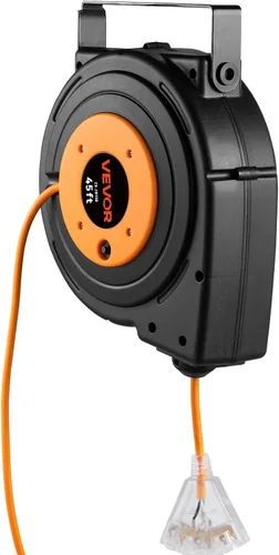 Vista 49 de VEVOR Carrete de cable de extensión retráctil de 25 pies resistente 14AWG Rojo