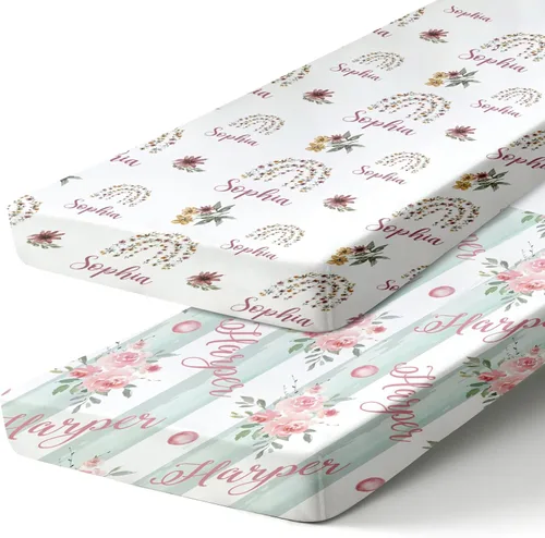 Vista 21 de Sábanas de bebé personalizadas para cuna con nombre, ropa de cama de bebé personalizada de 2 piezas para niños y niñas, sábanas ajustables