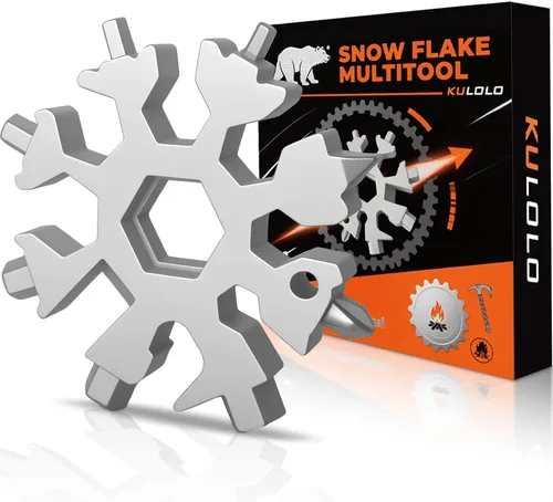 Vista 12 de Juego de Herramientas Multiusos en Forma de Copo de Nieve, 2 Pack - Multiherramienta de Acero Inoxidable 18 en 1 con Mosquetón, Abrebotellas
