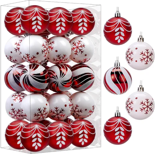 Vista 5 de SHareconn 30 bolas de árbol de Navidad de 2.36 pulgadas, adornos en blanco Blanco y negro