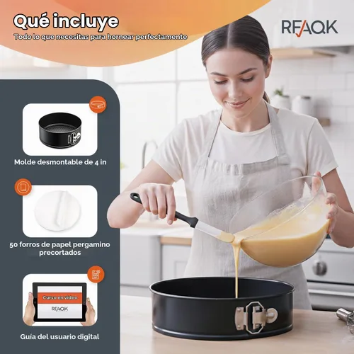 Vista 2 de RFAQK Juego de moldes para mini pasteles de 4 pulgadas para hornear - 4 moldes pequeños antiadherentes para tartas de queso, pizzas, quiches y más.