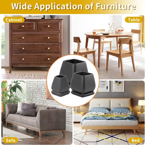 Vista 5 de Ezprotekt 24 protectores cuadrados de silicona para patas de silla para suelos de madera, almohadillas de fieltro negro para muebles, fundas