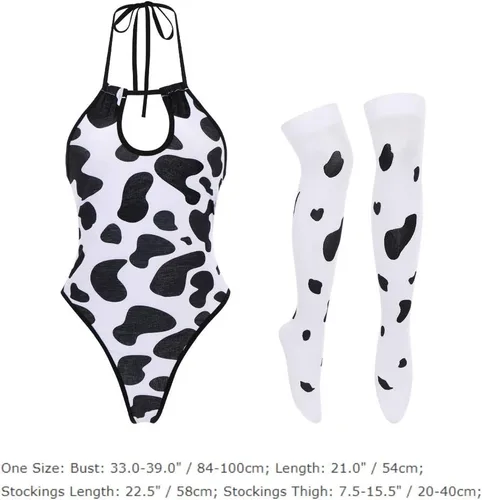 Vista 7 de IBTOM CASTLE Disfraz de vaca sexy dálmata de leopardo de leche peluda, traje kawaii, conjunto de lencería para mujer