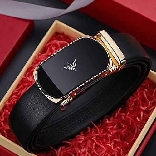 Vista 5 de Cinturones de cuero para hombre con hebilla deslizante automática con caja de regalo