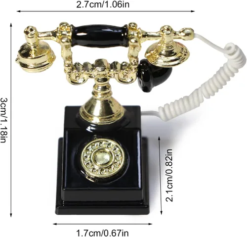 Vista 9 de Teléfono de casa de muñecas 1:12 en miniatura, modelo de teléfono giratorio, decoración de escritorio, accesorios retro para casa artificial sala