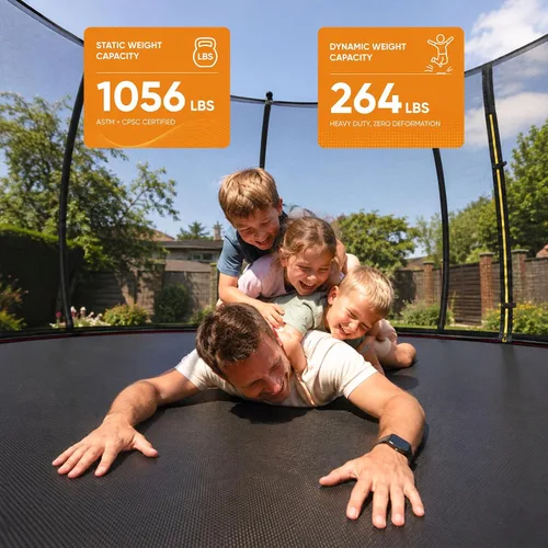Vista 8 de Outdoor Trampoline for Kids Adults, 12ft 14ft 16ft Backyard Large Trampolines with Enclosure Net, Recreational Pumpkin Trampoline with Curved Poles