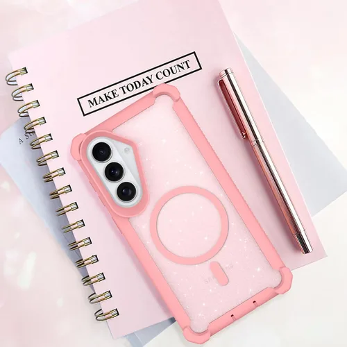 Vista 601 de Bonoma - Funda compatible con Samsung Galaxy S21 Plus, diseño de corazón con purpurina, color rosa Support for MagSafe, Plating Magnetic Case TPU