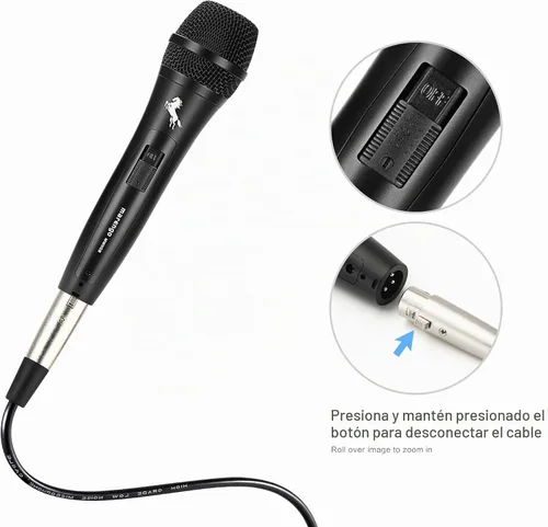 Vista 3 de Marengo Micrófono vocal dinámico para altavoz de karaoke, micrófono de mano con cable con interruptor de encendido y apagado y cable desmontable