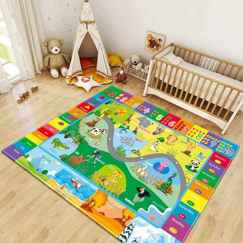 Vista 8 de Alfombras infantiles de 5 x 7 pies para sala de juegos, alfombra de juegos con zoológico para habitación de niños, alfombra educativa del alfabeto