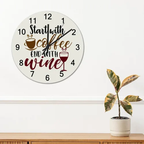Vista 2 de Relojes de pared silenciosos de PVC sin tictac, comienza con extremo de café con relojes de pared redondos de vino, funciona